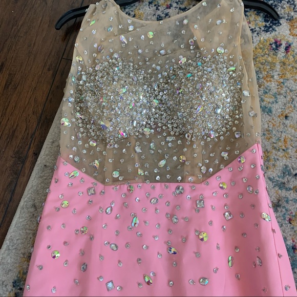 Pink Sparkle Fitted Ball Gown Prom Dress - Picture 3 of 14